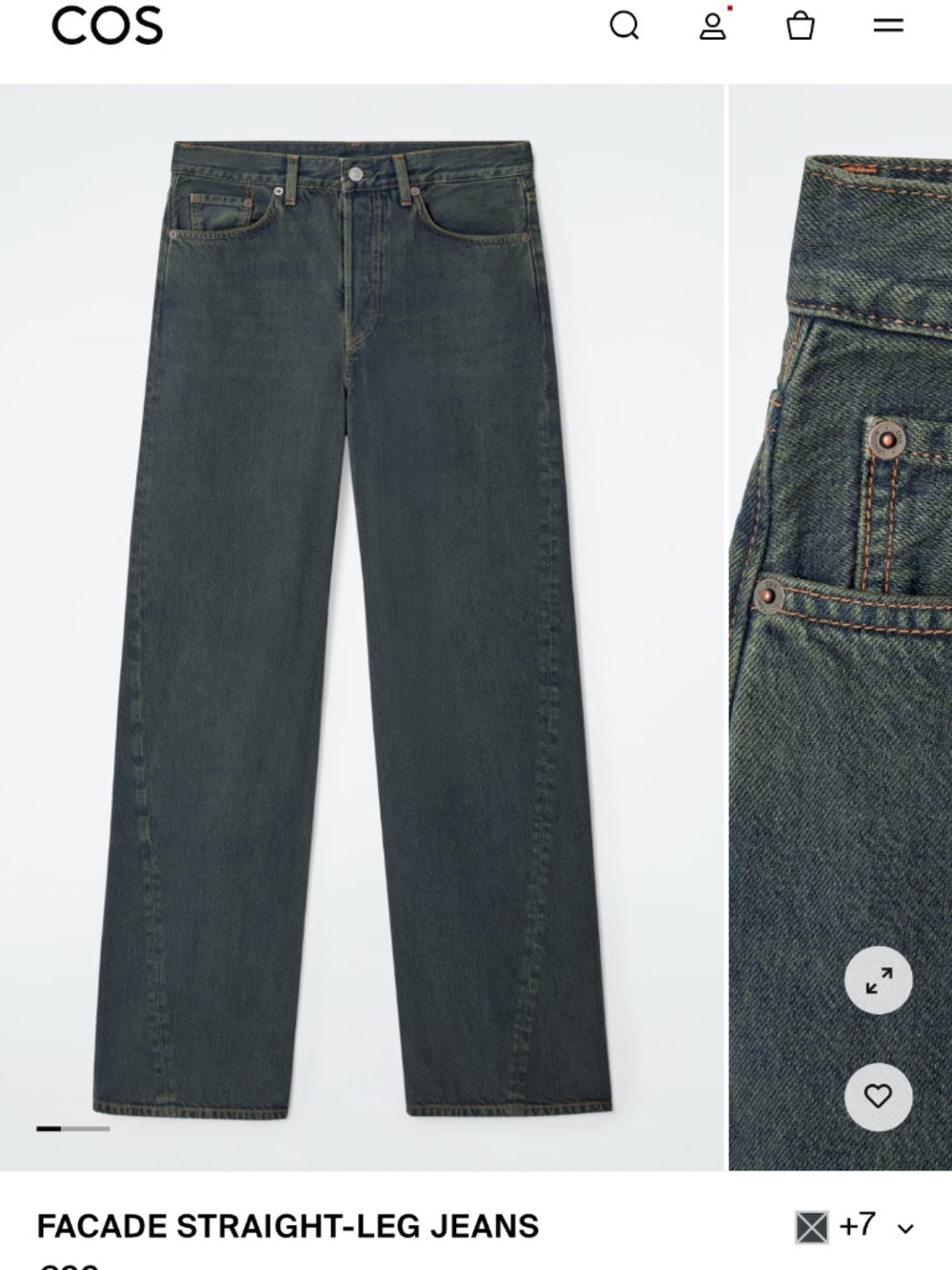 COS Dusty Dark Blue straight leg Jeans 24